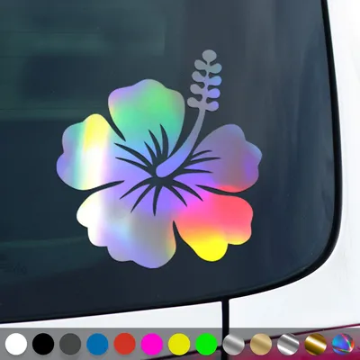 Produktbild von PantherPixel Hawaii Aufkleber Aloha Tiki Blume Hibiskusblüte Sticker Auto Geschenkidee Farbe Oilslick-Hologramm
