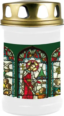 Obrázok produktu pre Hrobová sviečka biela, doba horenia: 48 hodín, motív: Window Green
