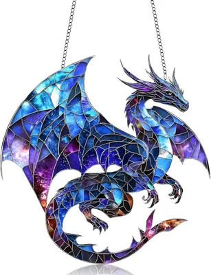 Produktbild von Hängende Fensterdekoration Mädchen aus Buntglas, Blauschwarzer Drache, Kolibri-Sonnenfänger für Fenster und Türen