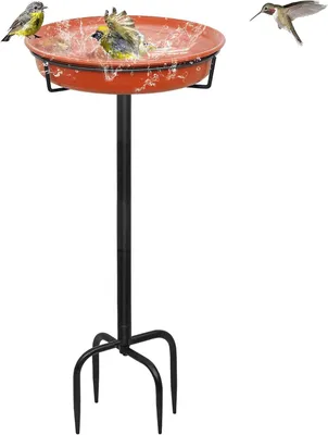 Productafbeelding van Vogelbad Buiten - Vogelvoederbak Tuin - Vogels Voeren - Stevige Metalen Paal - 28 inch - Zwart