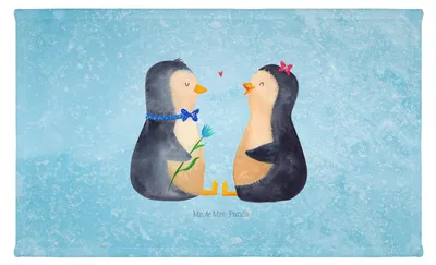 Produktbild von Mr. & Mrs. Panda Handtuch Pinguin Pärchen - Eisblau - Geschenk, Hochzeitstag, Verknallt, Flauschtuch, Liebe, Hochzeitsgeschenk, Händehandtuch, baumwolle, Frotteehandtuch