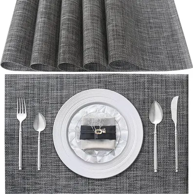 Produktbild von Tischsets Abwaschbar 6er Set, Platzset PVC Hitzebeständig rutschfest, Platzdeckchen für küche Speisetisch Hotel, 45x30cm (Dunkelgrau)