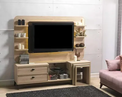 Produktbild von Wohnwand Holz Möbel Modern Design Wohnzimmer Regale Luxus Einrichtung