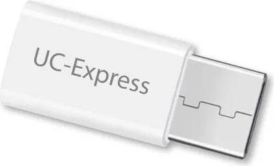 A white USB-C adapter with the text "UC-Express" printed on it, shown against a white background.