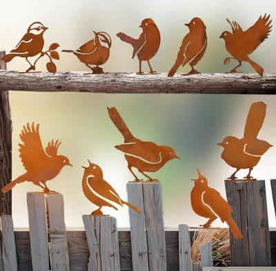 Produktbild von 5er Rost Vogel Gartendeko für Draußen,Vögel Deko Metall für Fensterbänken Zäunen Ästen,Gartenstecker Vögel Deko
