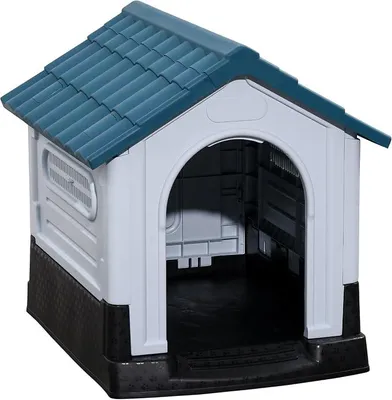 Zdjęcie produktu dla Budka dla psa, klatka dla psa, do użytku zewnętrznego, przeznaczona dla małych i średnich psów, wymiary: 64,5 x 57 x 66 cm, kolor: biały i niebieski