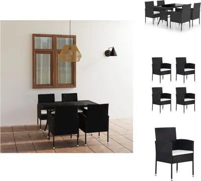 Produktbild von vidaXL 5-tlg. Garten-Essgruppe Poly Rattan Schwarz -  Gartenmöbel-Sets