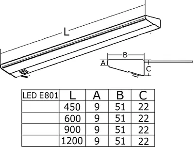 Produktbild von THEBO LED E 801 Unterbau Einzelleuchte 3000 K in SCHWARZ - Länge 1200 mm