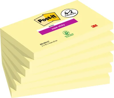 Produktbild von Post-it Super Sticky Notes, 4 + 2 Gratis-Blöcke (540 Blatt), 76 mm x 127 mm