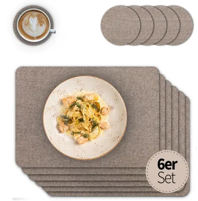 Produktbild von Tischsets mit Glasuntersetzer 6er Set Braun Leinen Stoff-Optik