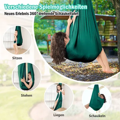 Produktbild von Kinder Schwingen Hängematte, Indoor Outdoor 360° Sensory Swing Elastisch Cuddle Schaukel für Kinder Jungen Mädchen mit Autismus ADHS SPD Asperger,Dunkelgrün