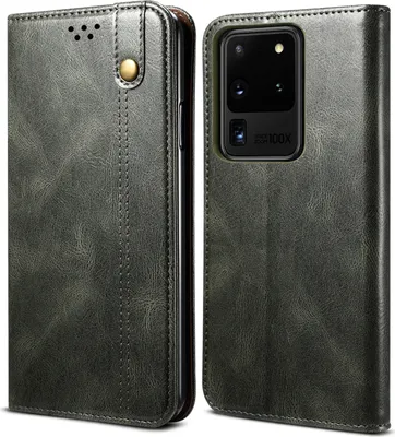 Immagine prodotto di Custodia per Samsung Galaxy S20 Ultra, custodia in pelle flip wallet con funzione stand verde