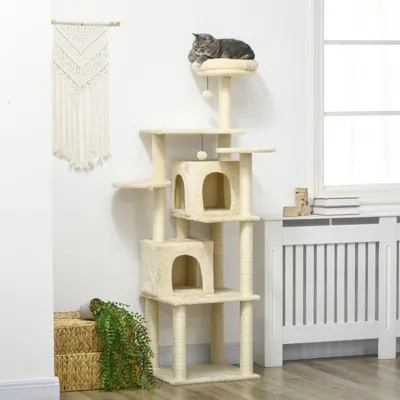 Productafbeelding van Krabpaal - Kattenboom - Kattenhuis - Krabmeubel - Kattenpaal - 171 cm Hoog - Met 2 Nestjes en 6 Platforms
