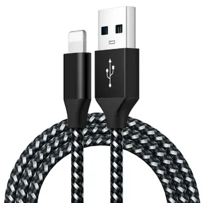 Produktbild von 3 meter Nylon Schnell Ladekabel Datenkabel für iPhone iPad 8-Pin schwarz/grau