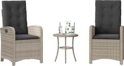 Obrázek produktu pro vidaXL 3dílný bistro set s polštáři světle šedý polyratan