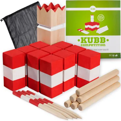 Produktbild von Kubb Competition - 9x9x30 rot/weiß gestreift