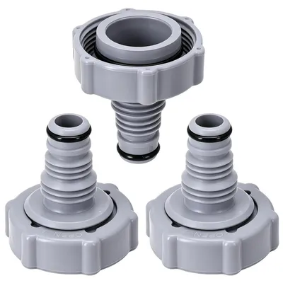 Productafbeelding van 3 stuks afvoerventiel voor zwembad, slangadapter, Ø32mm, grijs, kunststof