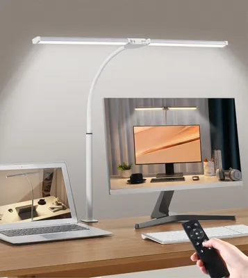Produktbild von Schreibtischlampe LED dimmbar, klemmbare Fernbedienungen, 5 Farben Helligkeitsstufen überwachen Lampe, Tageslichtschreibtisch, Speicherfunktion, Weiß