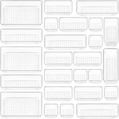 Produktbild von 25 Stücke Schubladen Organizer mit 4 Größen, Make up Ordnungssystem, Schminktisch Organizer Einsetzbar für Makeup, Küchen, Badezimmer, Büro, Schminktisch