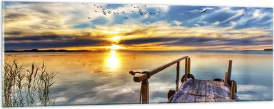 Produktbild von Bilder auf glas - See Brücke - 90x30cm - Glasbilder - Wandbilder - Bilder - Kunstdruck - zum Aufhängen bereit - Wanddekoration aus Glas - Glas Bilder - Wandbild auf Glas - Einteilig - GAB90x30-3963