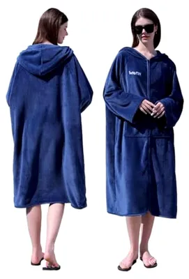 Produktbild von Surf-Poncho mit Reißverschluss: Übergroßer Kapuzenumhang zum Wechseln mit Tasche - Weicher -Badeüberwurf für Strand, Pool und Bad