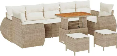 Produktbild von vidaXL Garten-Sofa-Set mit Kissen mit Speicher 10 pcs Beige und Creme
