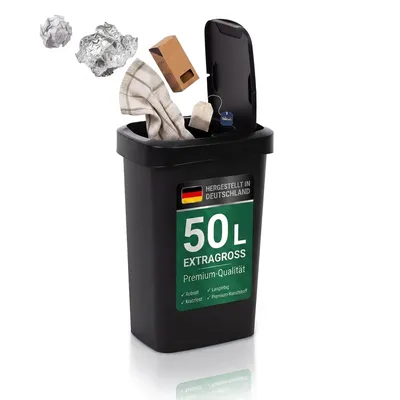 Produktbild von BigDean Mülleimer mit Deckel 50l mit Schwingdeckel und Klappdeckel schmal & platzsparend