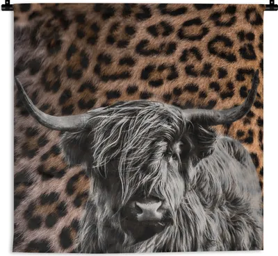 Produktbild von MuchoWow® Wandteppich Wandbehang Schottisches Hochlandrind - Kuh - Pantherdruck 60x60 cm Tapisserie Dekoration Wandtuch - Dekorationen - Wand Decke