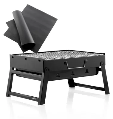 Immagine prodotto di Set di 2 tappetini per forno o barbecue e barbecue a carbonella pieghevole e portatile InnovaGoods