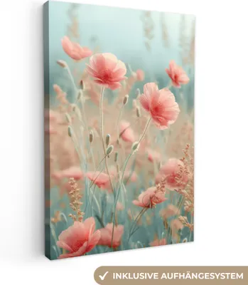 Produktbild von MuchoWow® - Leinwandbilder - Blumen - Natur - Mohnblumen - Blumenfeld, Wandbild, Wanddeko Bilder Wohnzimmer, 40x60 cm