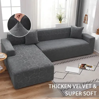 Produktbild von Sofabezug Ecksofa L Form Sofa Überwürfe Stretch Chaise-Schonbezug mit Zwei Kissenbezügen Waschbar Universal-Couchbezug Sofa Cover,Grau