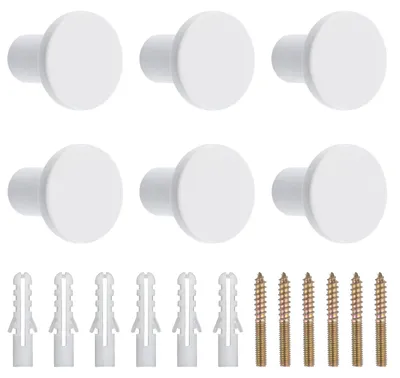 6er-Set runde Wandhaken aus Edelstahl, weiß, 3 x 2,85 cm