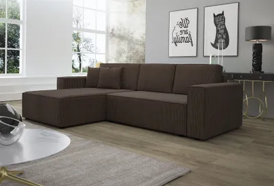 Produktbild von Ecksofa Schlafsofa Sofa CONOR PREMIUM Stoff Poso Dunkelbraun Ottomane Links
