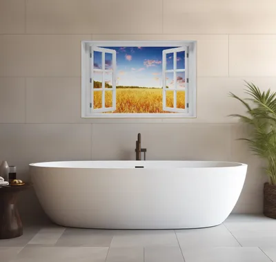 Produktbild von Wallario wasserfestes Poster selbstklebend 91,50 x 61 cm, Weizenfeld unter blauem Himmel, Badezimmerposter Spritzschutz mit Hochglanzoberfläche in Glasoptik