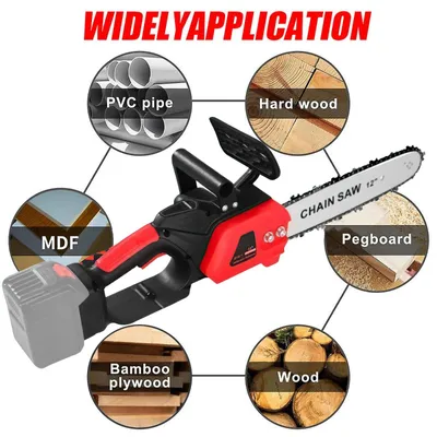 Obrázek produktu pro Elektrická řetězová pila - akumulátorová řetězová pila - 30 cm - bezkartáčový motor - automatické mazání řetězu - 2 baterie - zástrčka typu EU - červená barva