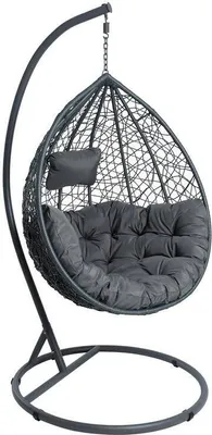 Produktbild von Polyrattan Hängesessel Hängekorb mit Gestell und XXL Relaxkissen Hängestuhl