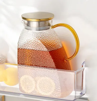 Produktbild von Wasserkrug Karaffe Glas mit Edelstahl-Deckel Auslaufsicherer 1.8 L