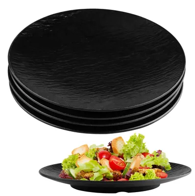 Immagine prodotto di Set di 4 piatti neri in melamina, piatti piani, diametro 20,2 cm, riutilizzabili, adatti per la cucina e la tavola