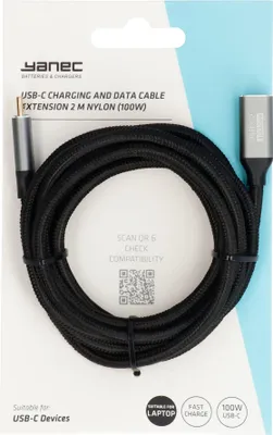 Produktbild von Yanec USB-C Lade- und Datenkabel Verlängerungskabel 2m Nylon (100W)