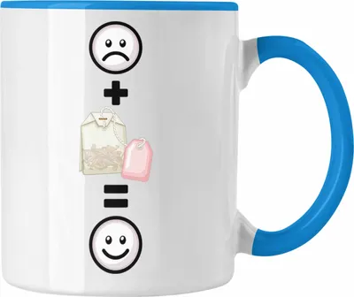 Produktbild von Trendation - Tee Tasse Geschenk für Tee-Liebhaber Teetasse Lustige Geschenkidee :( + Teebeutel = :) Geburtstag (Blau)