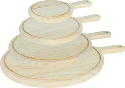Produktbild von Krumble Servierbrett rund - 4er Set - Holz - Tapasbrett - Trinkbrett - Käsebrett - Vorspeisenbretter - Landhaus - Rund - 15 cm (d) - 20 cm (d) - 25 cm (d) - 30 cm (d) - Hellbraun