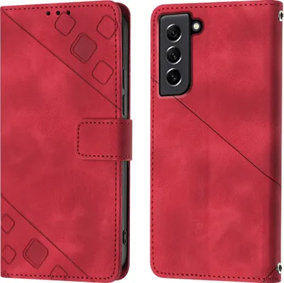 Produktbild von Hülle für Samsung Galaxy S21 FE Prägung Flip Leder Brieftasche Schutzhülle mit Ständer Rot