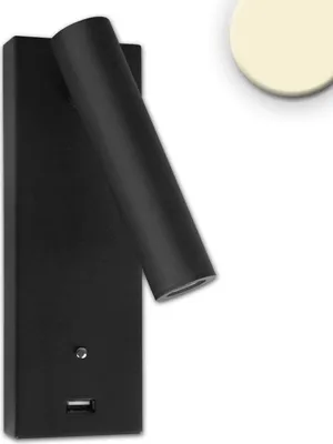 Produktbild von ISOLED LED Leseleuchte, 3W, schwarz, mit USB A Ladebuchse, warmweiß, 3 Stufen dimmbar