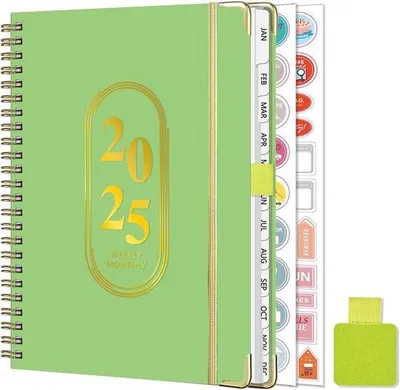 Productafbeelding van Famanu A5 Wekplanner 2025 met spiraalbinding - Schoolagenda met bladwijzers en stickers