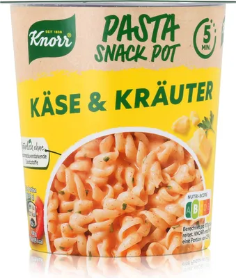 Produktbild von Knorr Pasta Snack Pot Käse & Kräuter 59g - In 5 Minuten fertig (1er Pack)