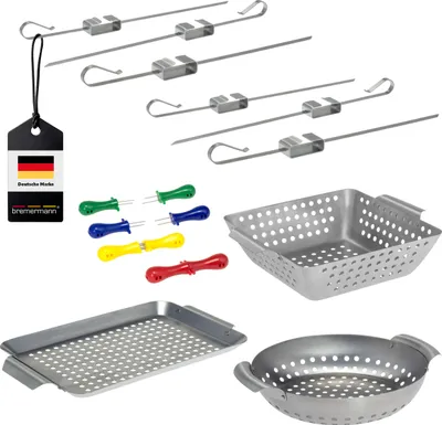 Immagine prodotto di bremermann Veggie Grill Set 13 pz. cestelli per grigliare, piastre per grigliare, spiedini per grigliare e porta pannocchie in acciaio inox