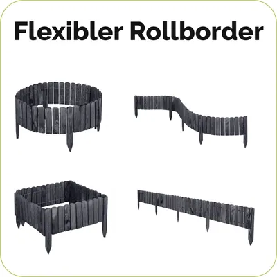 Produktbild von Garronda Beeteinfassung Holz Rollzaun Gartenzaun imprägniert Flexibler Rollborder Rasenkante Palisade Umzäunung für Garten Länge: 200 cm GD-0046 (Graphite, Höhe: 20 cm)