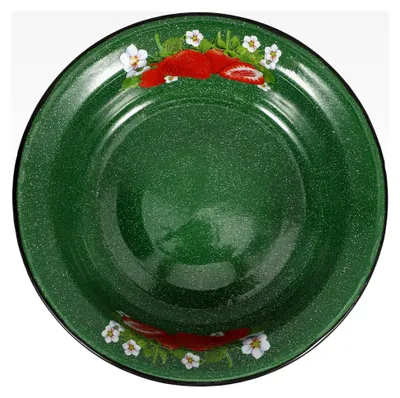 Produktbild von Emaille Schüssel Dickwandig 22cm Vintage Suppenschüssel mit Erdbeermuster Runde Müslischale aus Emailliertem Material Tiefe Salatschüssel für die Küche