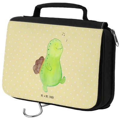 Produktbild von Mr. & Mrs. Panda Kulturbeutel Schildkröte Pfeifen - Gelb Pastell - Geschenk, Motivation, Make-Up Tasche, Kosmetiktasche, badtasche, Trennung, Depression, kulturtäschchen