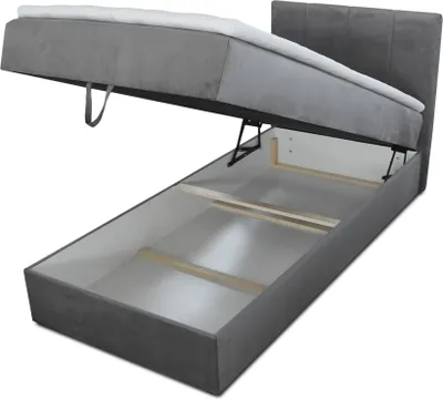 Produktbild von Boxspringbett Star Mini mit Bettkasten, Bonell-Matratze und Topper - Einzelbett mit Matratzentopper, Polsterbett, Bett, Schlafzimmer, Jugendzimmer (Grau (Inari 91), 120 x 200 cm)